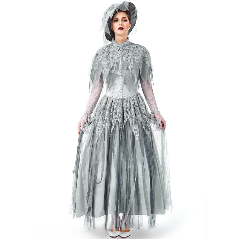 

British-inspired Spanish Lolita Skeleton Ghost Bridal Dress Adults Women France Maid Halloween Cosplay Costume