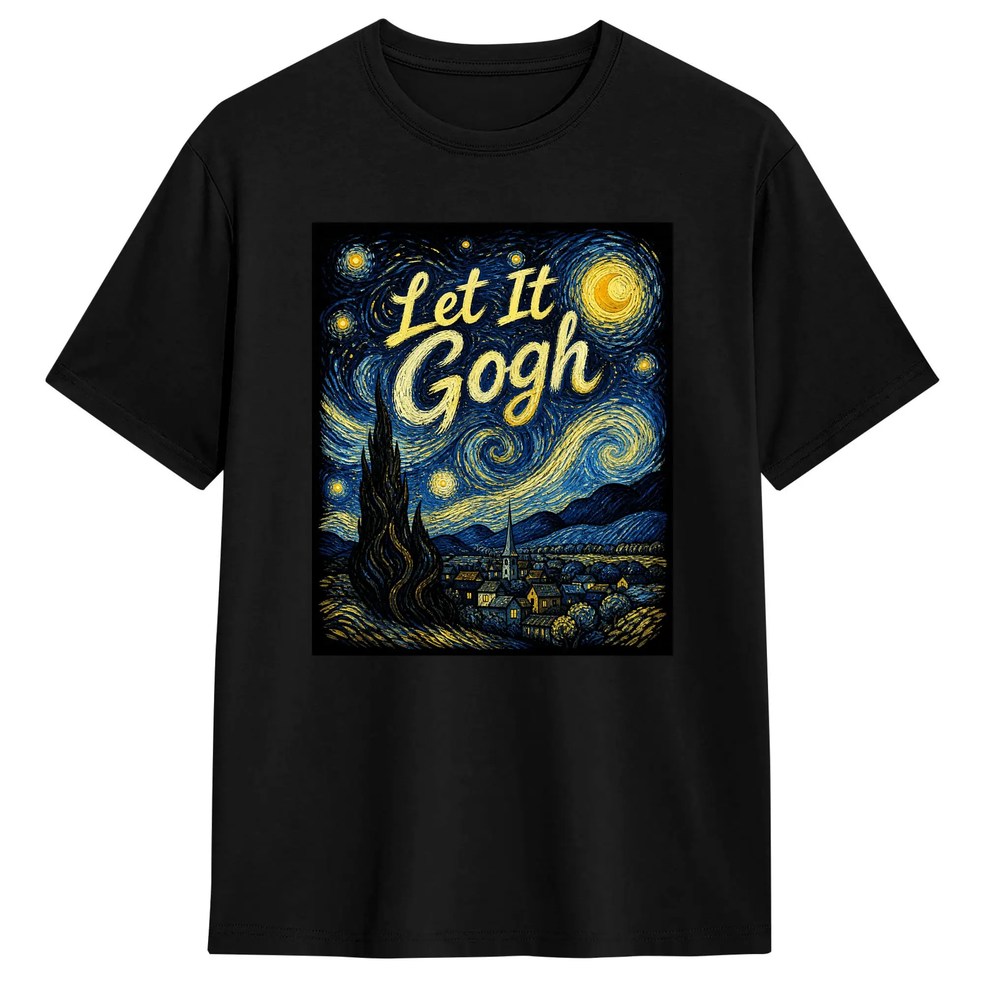 Van Gogh Starry Night Sunflower Graphic Vintage Cotton T-Shirt