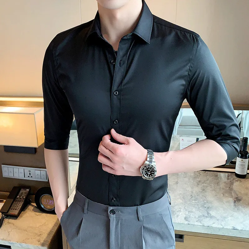 

Summer Oversized Social Black Shirt Male Slim Mens Dress Shirt Casual Office Wear 3xl 4xl Fashion Business Wear Formal Plus Size