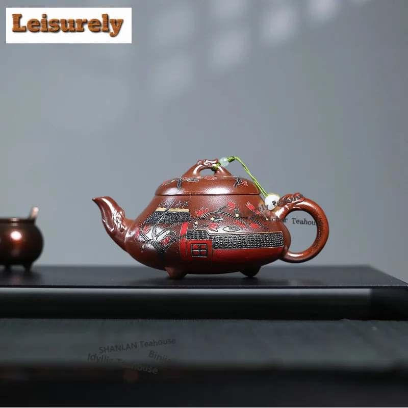 300ml Elegant Yixing Purple Clay Teapots Handmade Hantang Pot Raw Ore Gold Section Mud Kettle Zisha Tea Set Cafes Gift Supplies