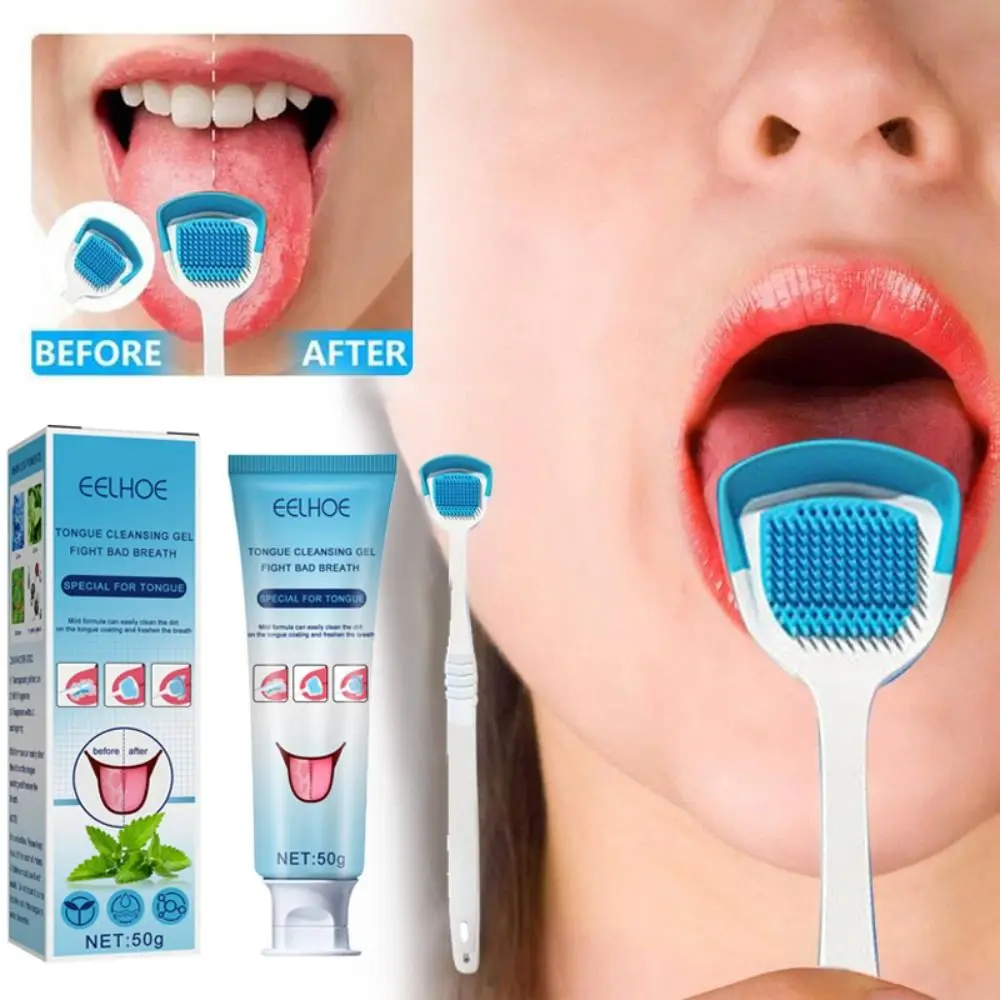 

Fresh Breath Tongue Cleaning Kit Soft Oral Cleaning Brush Tongue Cleaner Brush Mint 50g Tongue Cleaning Gel With Brush