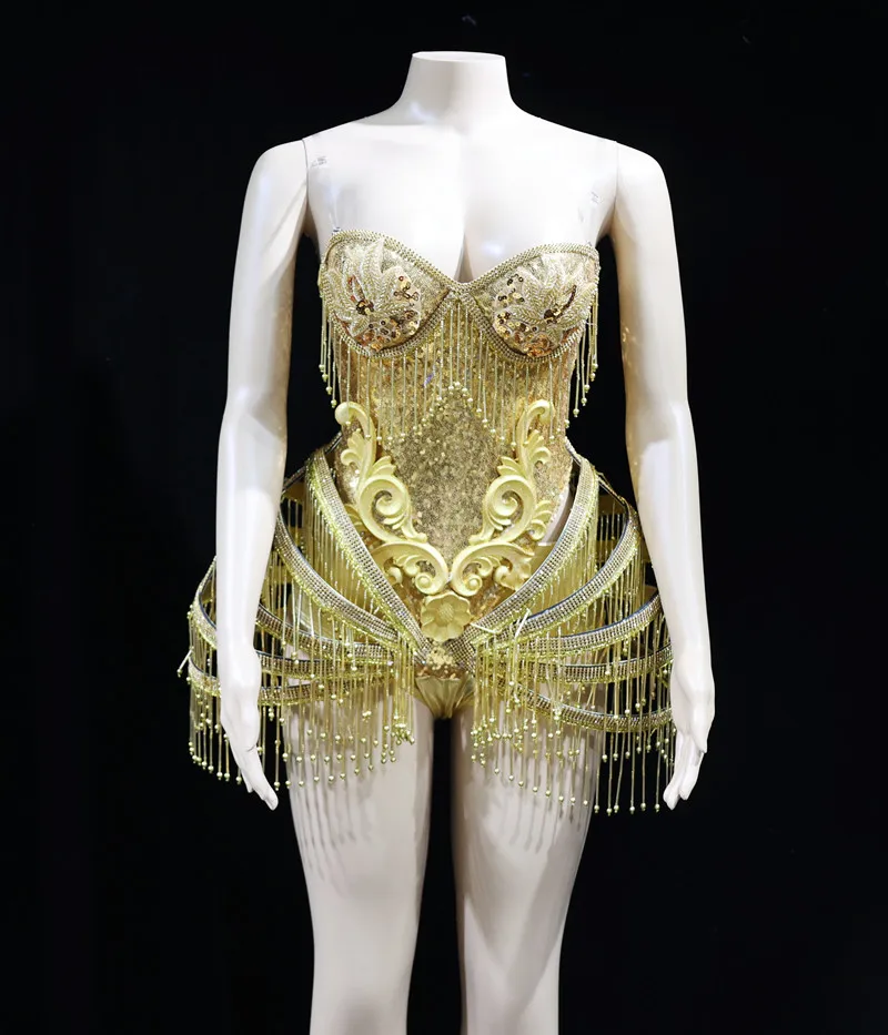 

GoldHollowOutCarnivalDressLuxuryClubPerformanceWearModernSinger PartyShowOutfit