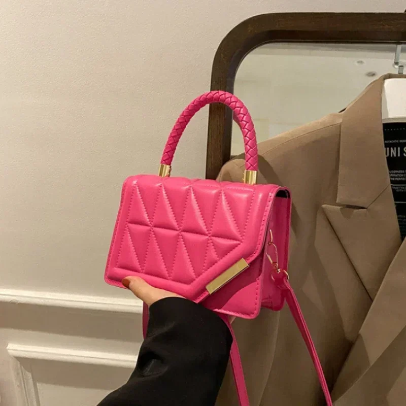 2025 New Fashion Shoulder Bag Plaid PU Leather Ladies Square