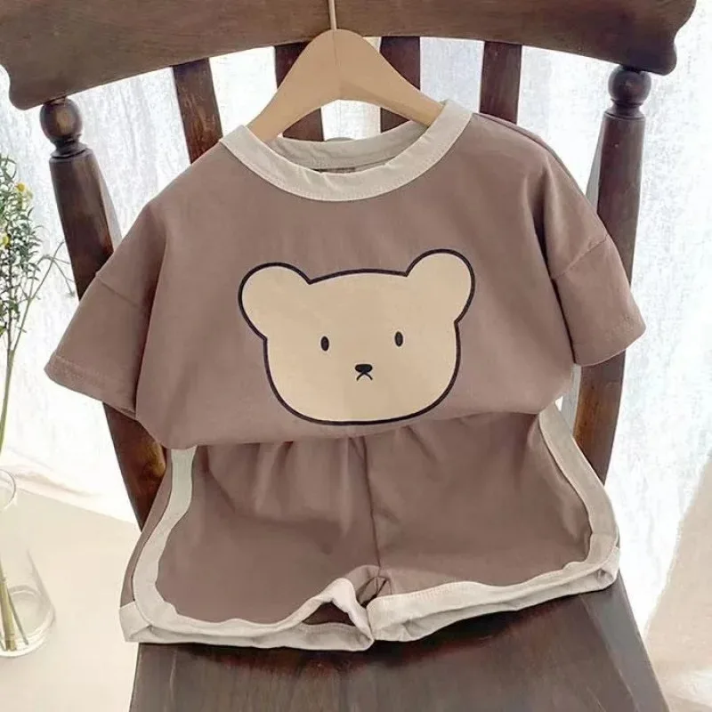 2PCS Children Clothing Fashion Suit Children's Sets Summer Cotton T-Shirts Shorts Boys Girls Short Sleeve Kids Clothes for Baby