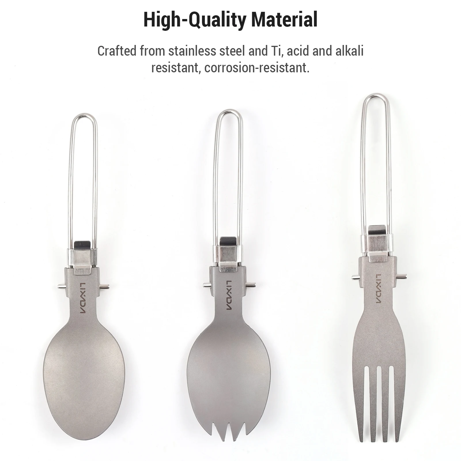 Lixada 3PCS Camping Spoon Fork Combo Titanium Salad Lightweight Compact Utensils Stainless Steel and Ti Acid Corrosion-Resistant