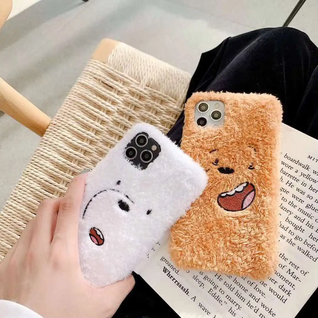 

fuzzy bear phone case for iPhone 15 14 13 pro MAX back cover for iPhone XS MAX 12 11 cute cases