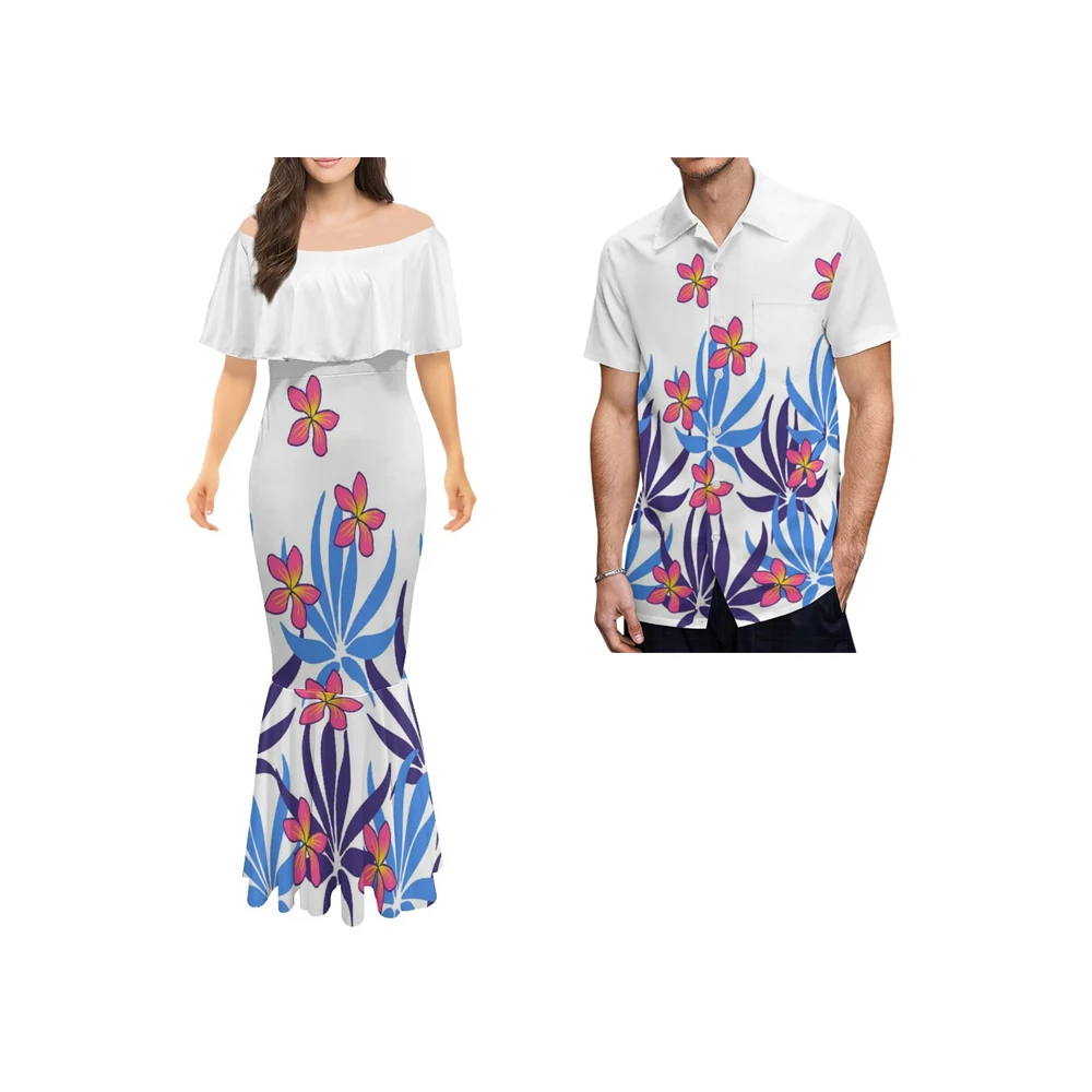 

Luxury Design Women's Polynesian Tribal Half Sleeve 3D Print Mermaid Dress Formal occasions One Shoulder Long Fishtail Dresses
