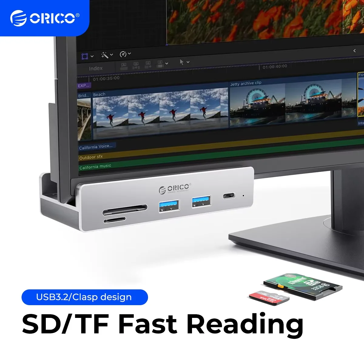 ORICO MH5PC USB 3.2 Hub 6-Port-Erweiterung mit Stromanschluss 10 Gbit/s Protokoll Hochgeschwindigkeitsübertragung SD TF-Karte Schnelle Lesung