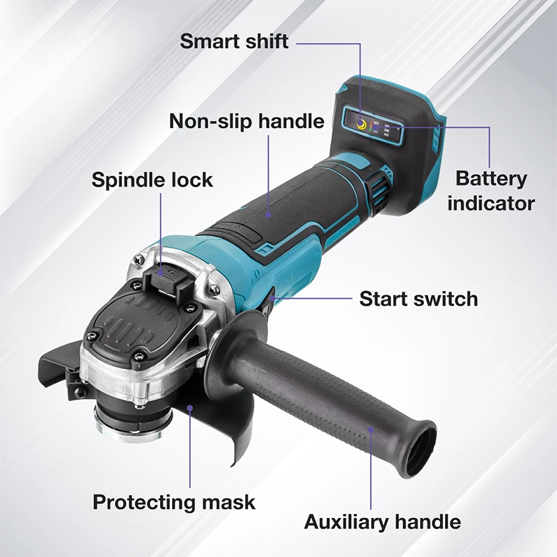 

Brushless Electric Angle Grinder Grinding Machine 125/100 MM Cordless DIY Woodworking Power Tool For 18V Makita Battery
