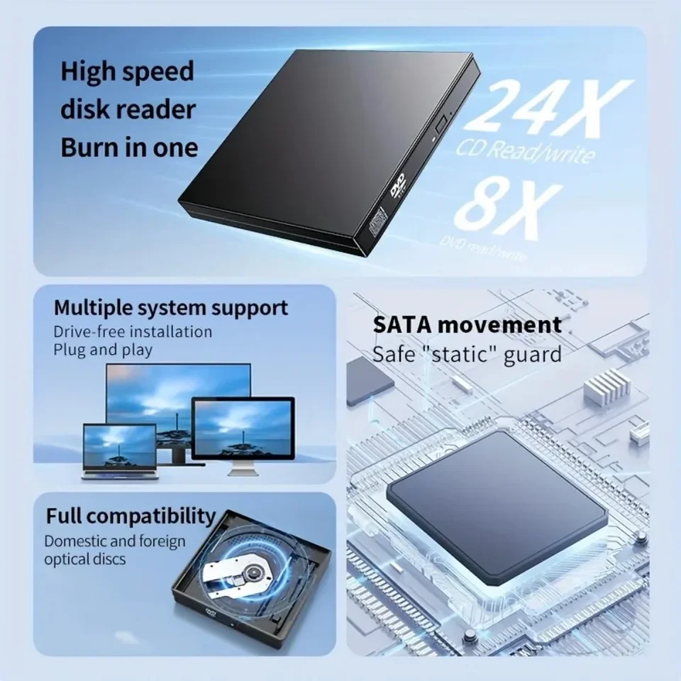 USB 3.0 External CD DVD Drive for Laptops and Desktops