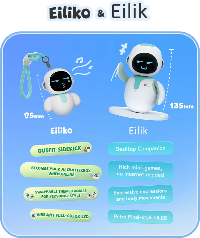 에일리코 스마트 로봇 휴대용 감정 상호작용 동반 로봇 미니 에일릭 AI 챗봇 롱 배터리 수명 어린이/커플 선물