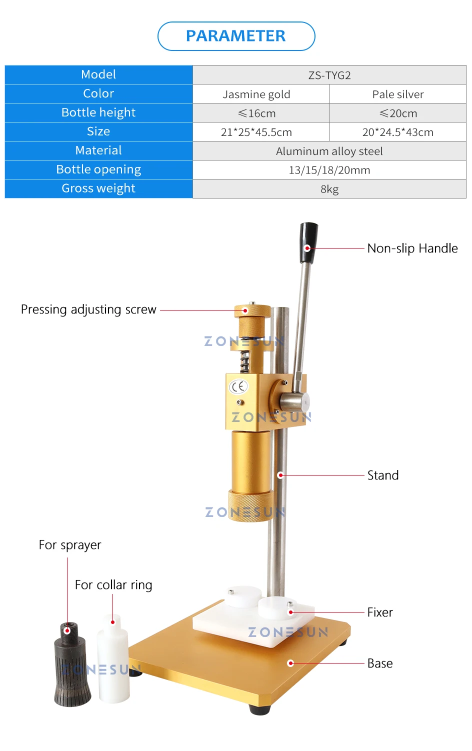 ZONESUN ZS-TYG2 Manual Perfume Crimping Machine Spray Bottle Crimper