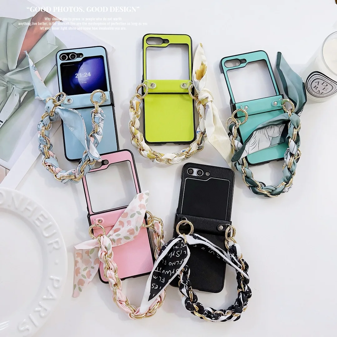 

Leather Case for Samsung Galaxy Z Flip 3 Zflip3 zflip4 Zflip5 Phone Cover Samsung Z Flip 4 Z Flip 5 flip5 Scarf Wrist Strap