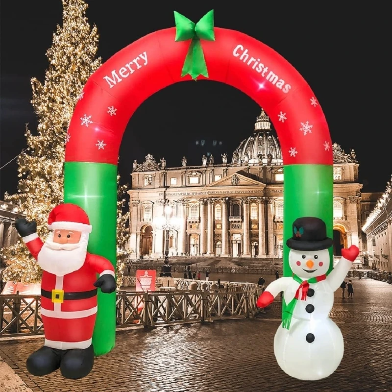 

2.4M Christmas Arch Balloon Air Model Santa Claus Snowman Decorated Inflatable Arch To Welcome Guests New Year Atmosphere Props
