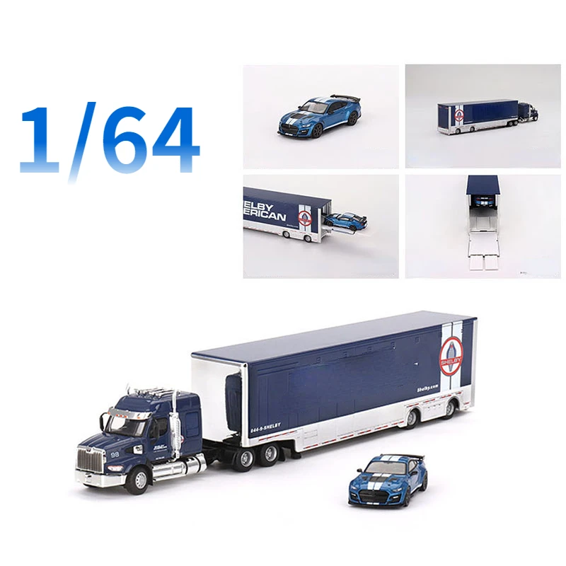 1/64 Alloy Truck Model Racing Car Transport Compartment Finished Decoration American Truck Scene Simulation Supplies