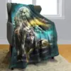 Wolf flannel blanket soft fluffy wool sofa bed moon wolf green blanket gift 3