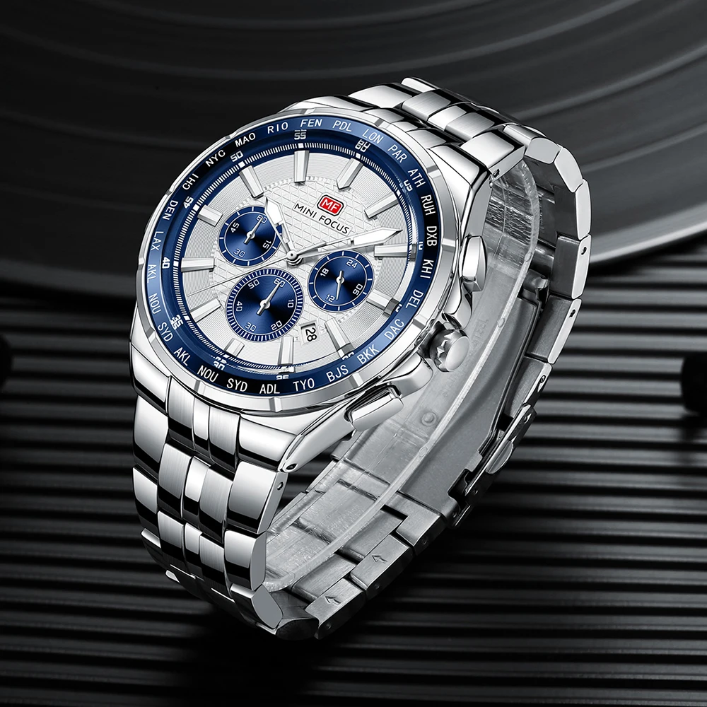 MINI FOCUS Orologio sportivo al quarzo da uomo, multifunzione, con piccoli quadranti, cinturino in acciaio inossidabile, orologi da uomo d'affari, nuovo 0613G_voghion.com