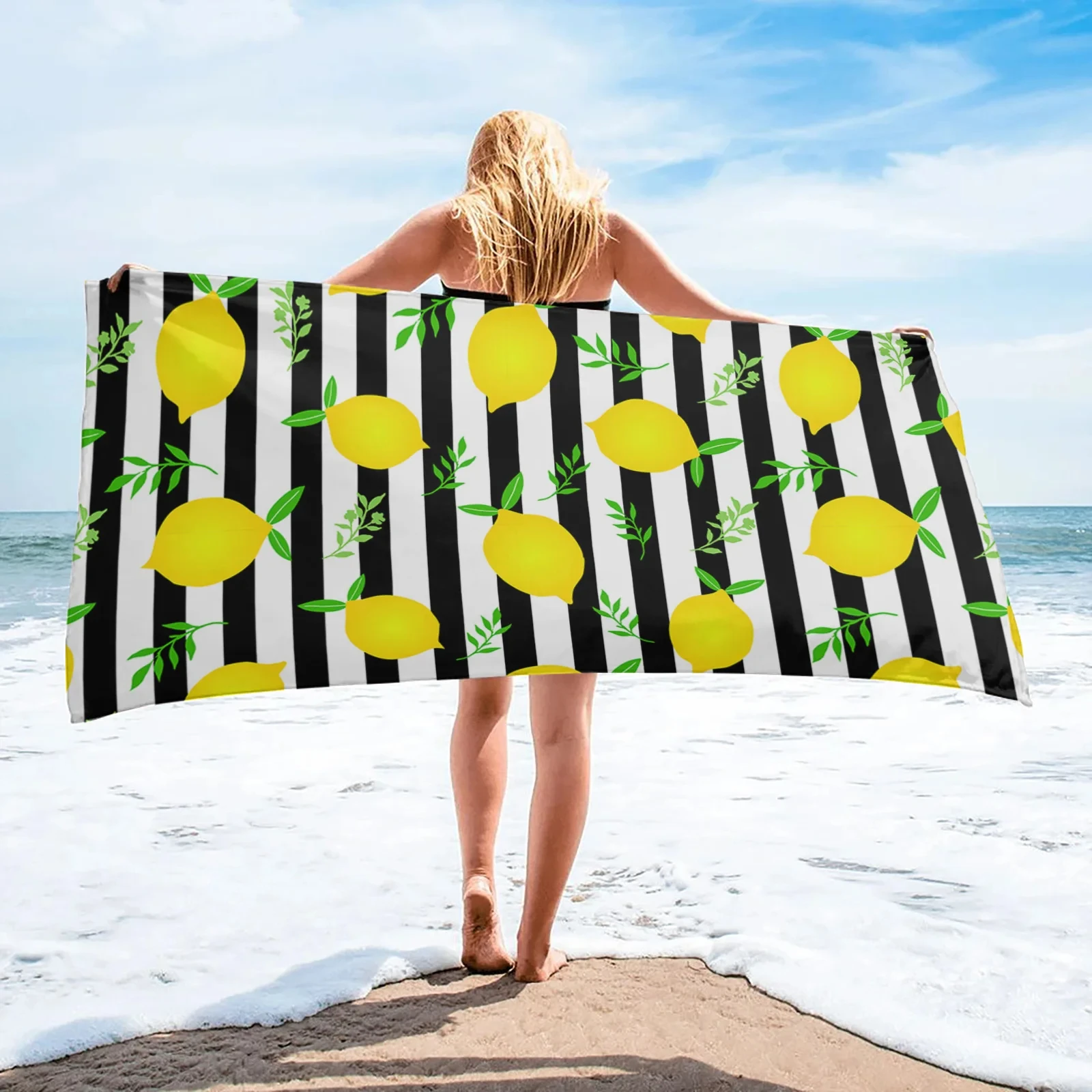 

Lemon Beach Towel Microfiber Summer Fruit Bath Towel for Bathroom Pool Seaside Soft Quick Dry Travel Sports Spa Gym Face Towels