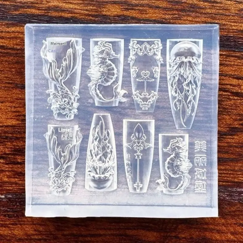 네일 아트 조각 템플릿 DIY 액세서리 바다 조개 불가사리 물고기 꼬리 3D 실리콘 네일 몰드 해파리 조개 투명 몰드
