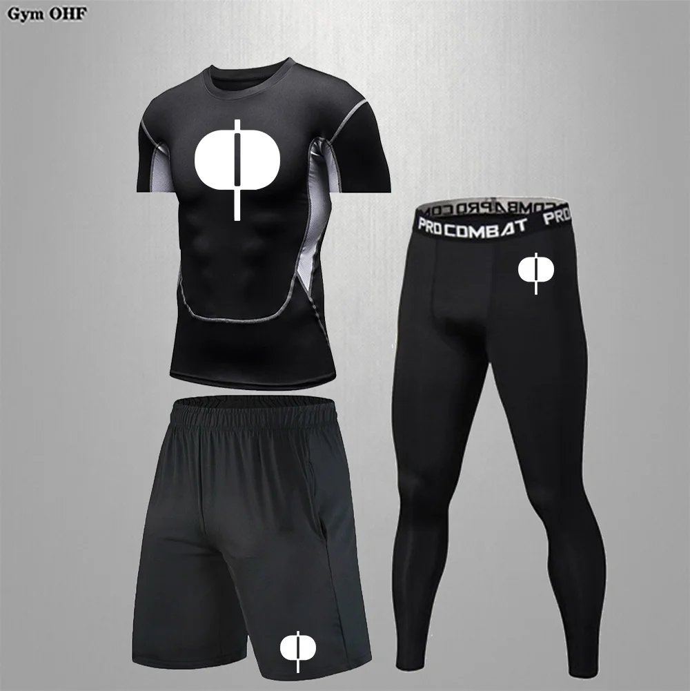 

Men's Running Set Gym T-Shirt+Legging Compression Fitness MMA Rash Guard Sportswear Clothing Male Quick-Drying Tights Track Suit