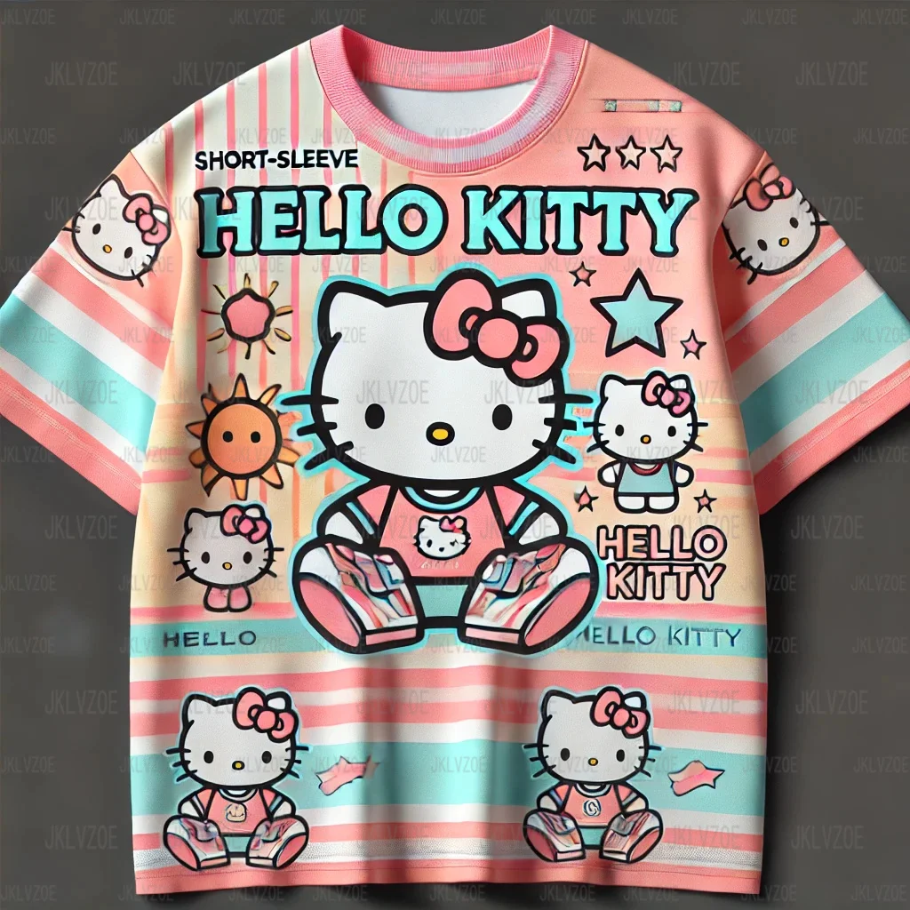 MINISO Sanrio Tshirt 3D Print Hello Kitty Special Edition Family O-Collar Tees Summer Sport Casual Short Sleeve For Kid/Adult ﻿ 2