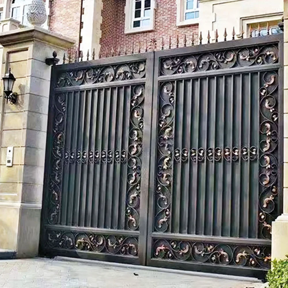 Perforated Garden Metal Main Gate Design Cured Wrought Iron Gate Wall