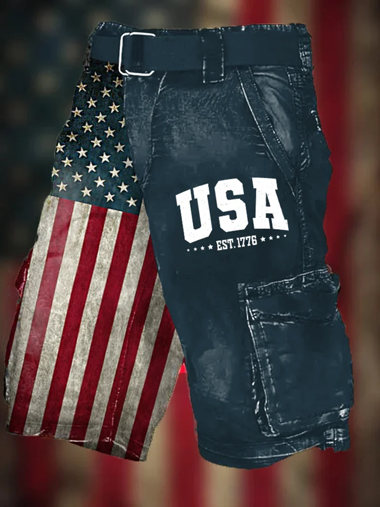 Vintage Lndependence Day Flag Cargo Pants 3d Printed Men's Shorts Stylish And Comfortable Casual Cargo Shorts Summer