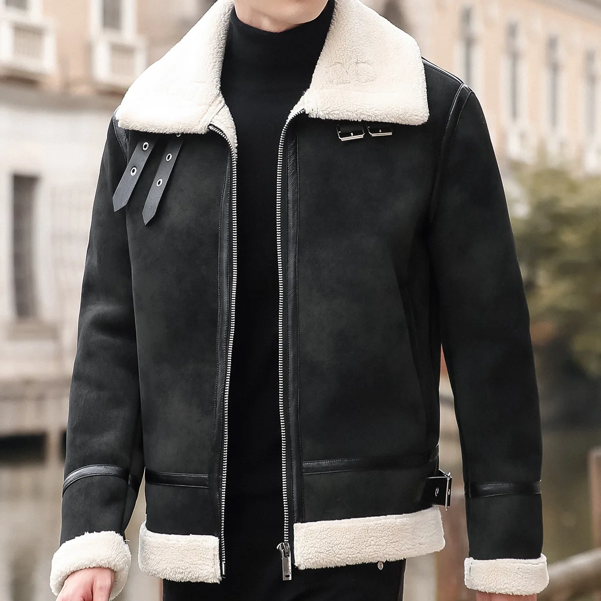 Men Leather Jacket Winter Faux Fur Collar Windproof Warm Solid Slim Korean Style Leather Coats Leather Jackets Men Winter Jacket