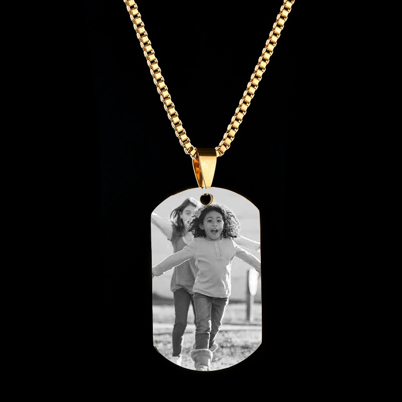 Double-Photo Dog Tag Necklace/Keychain Free Custom Engraving