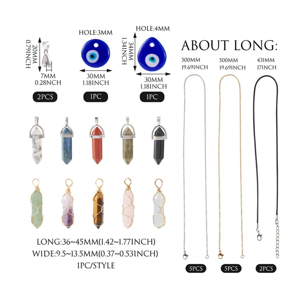 Natural Stone Pendant Synthetic Gemstone Pendants for Women Necklace DIY with Blue Lampwork Evil Eye Charms Jewelry Making Kits