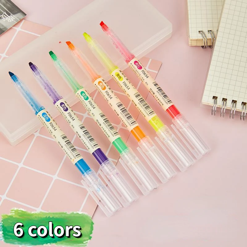 6 color Gel Pen Straight Liquid highlighter Coloring Drawing Doodling Art Markers Straight Liquid Rollerball Fluorescent pen