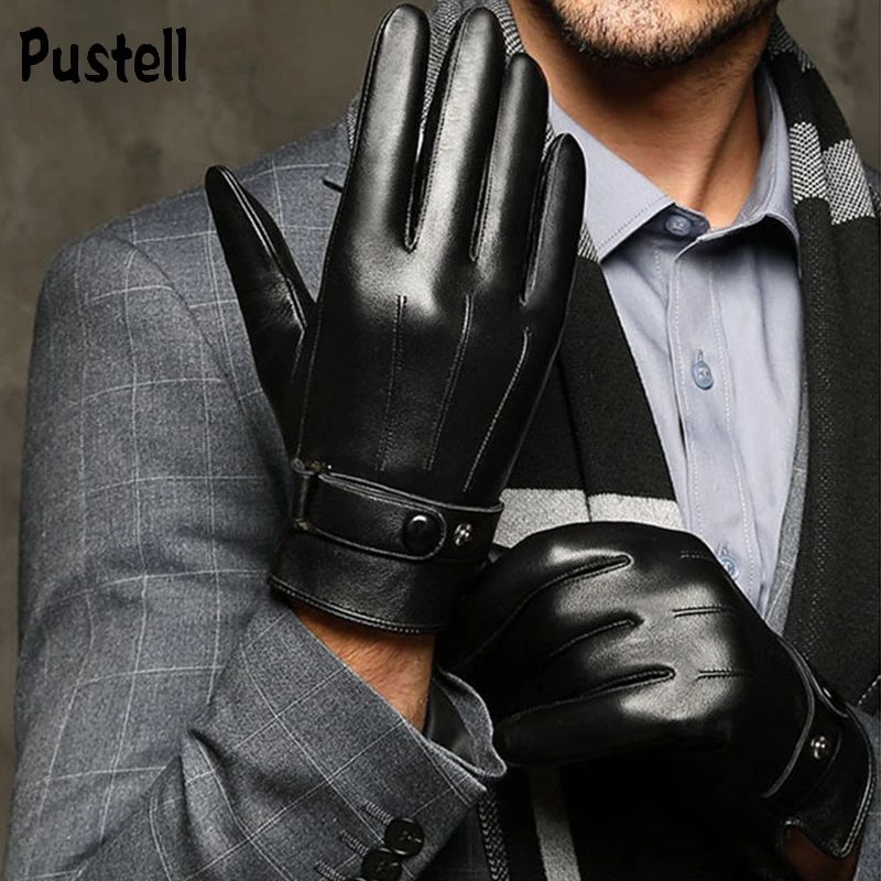 Guantes de negocios para hombre, manoplas de cuero PU con pantalla táctil, de terciopelo, prueba de viento, para conducir, color negro, para invierno y otoño| | - AliExpress