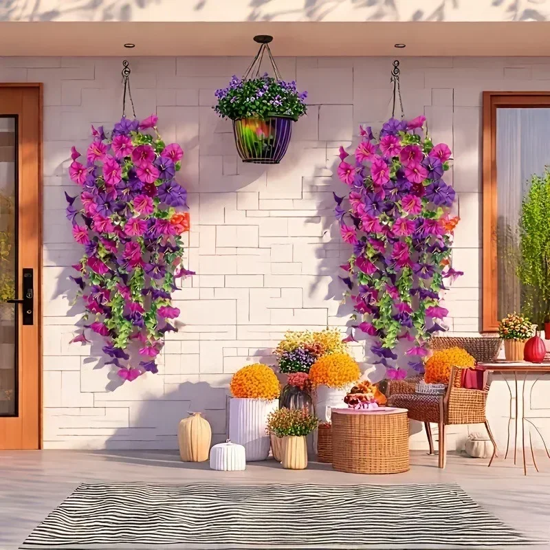 Langlebige künstliche Morning Glory-Hängeblumen, UV-beständig, gefälschte Girlande für Zuhause, Garten, Hochzeit, Party-Dekoration im Freien – Detail 5