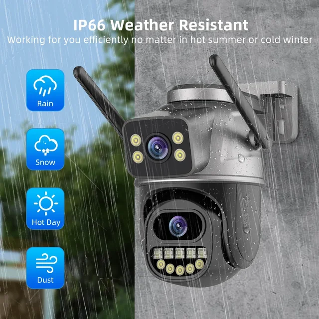 4K 8MP WiFi Camera Outdoor 360° View Dual Screen CCTV 4X Zoom Security Protection Surveillance Cam ICsee Alexa Video Cam Onvif 6