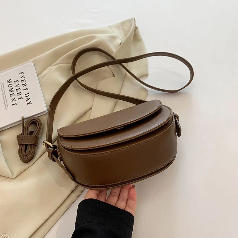Retro einfarbige Satteltasche, hochwertiges Leder, Umhängetaschen für Frauen, 2025, neue einfache Damen-Umhängetasche, Designer-Handtaschen – Detail 20