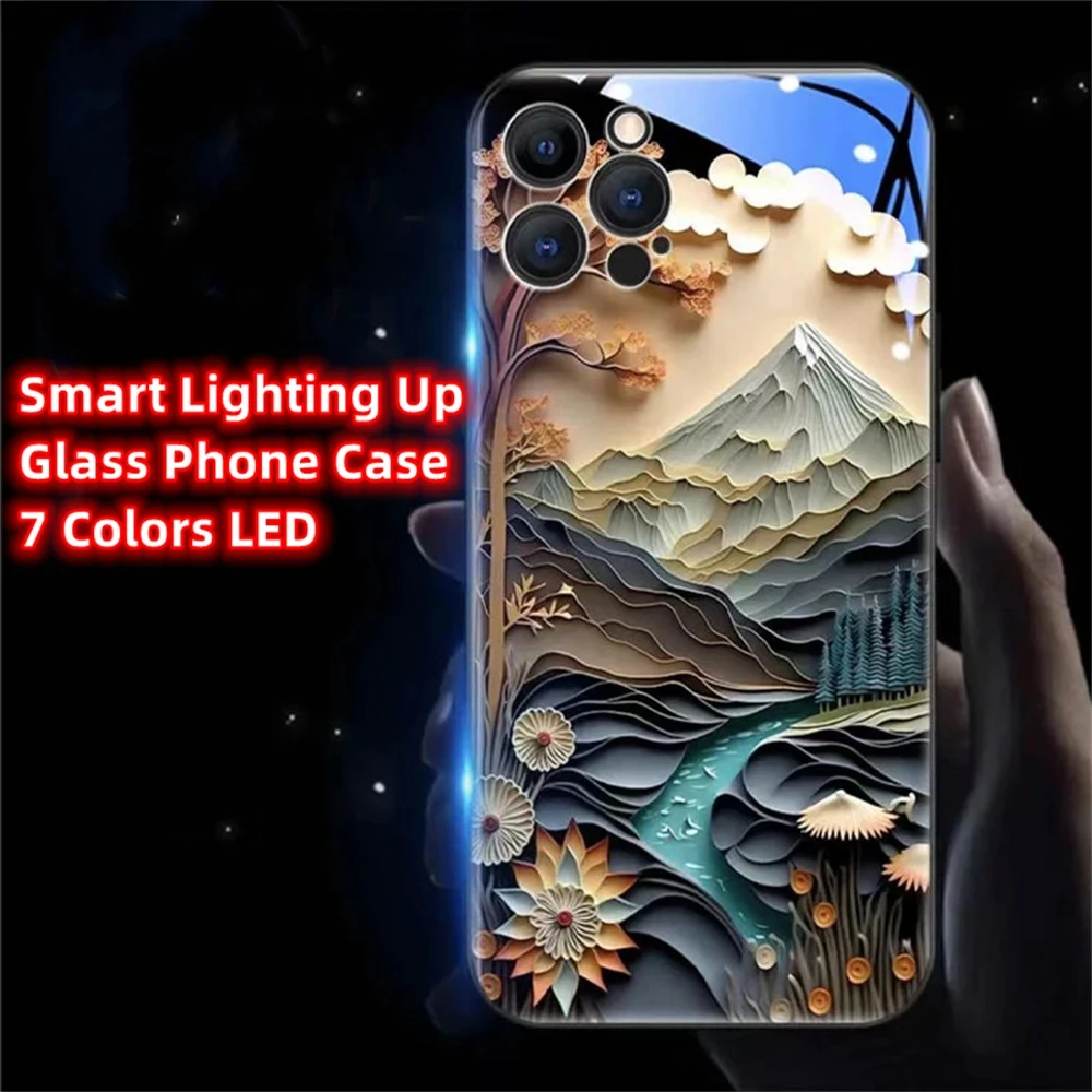 

New Mount Fuji Design Voice Sensing LED Light Up Glowing Luminous Phone Case For iPhone 15 14 13 12 11 Pro Max XR XS Plus SE2020