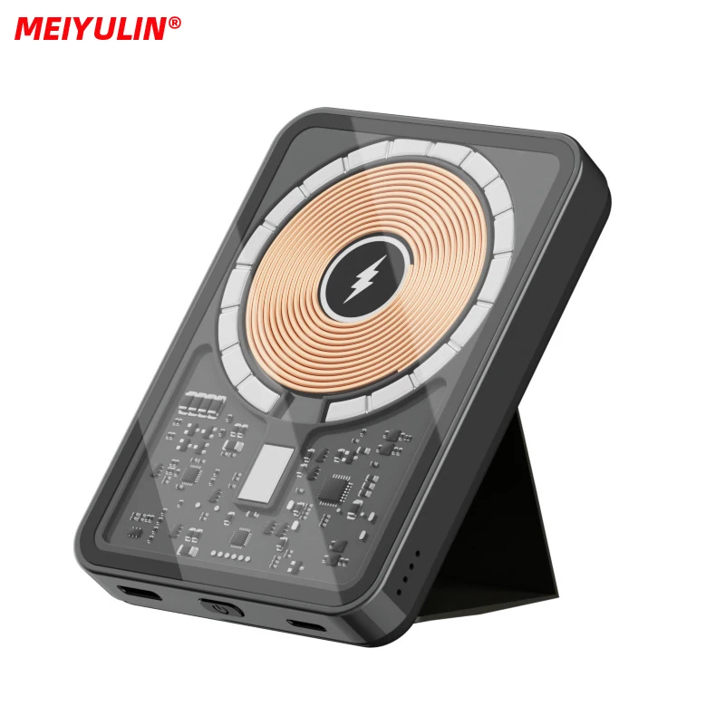 10000Mah Magnetic Power Bank 15W Wireless Fast Charger Stand 5000Mah Batteria Esterna Trasparente Portatile Per Iphone 14 Samsung