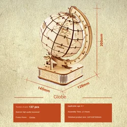 3D Wooden Globe Puzzle Toy - Mechanical Earth Model Building Set for Teens - DIY Geography World Map Gift (Globe puzzles)