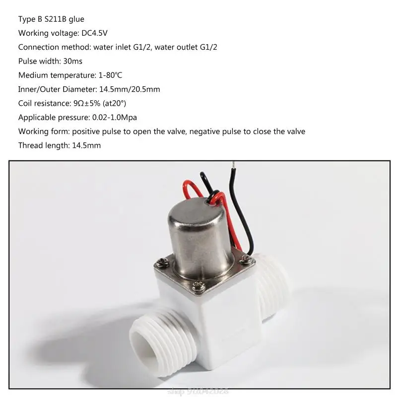 DC 4.5V 1/2" Electric Solenoid Valve Brass Solenoid Valve Water Flow Pul se Electromagnetic Positive Pulse