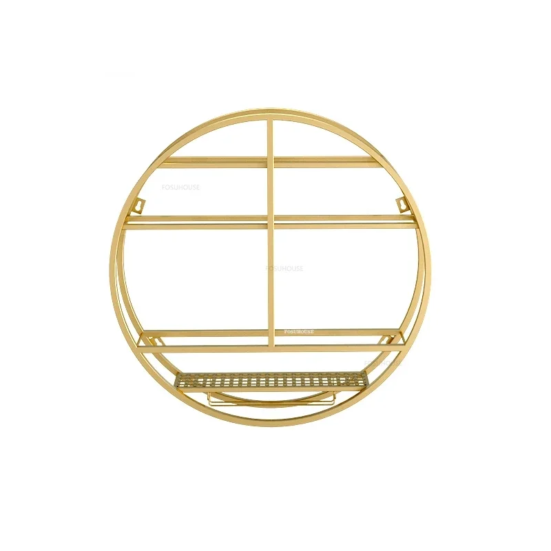 Nordic Round Wall-mounted Wine Rack Home Storage Rack with Wine Glass Holder Modern Bar Furniture Luxury Gold Iron Cabinets