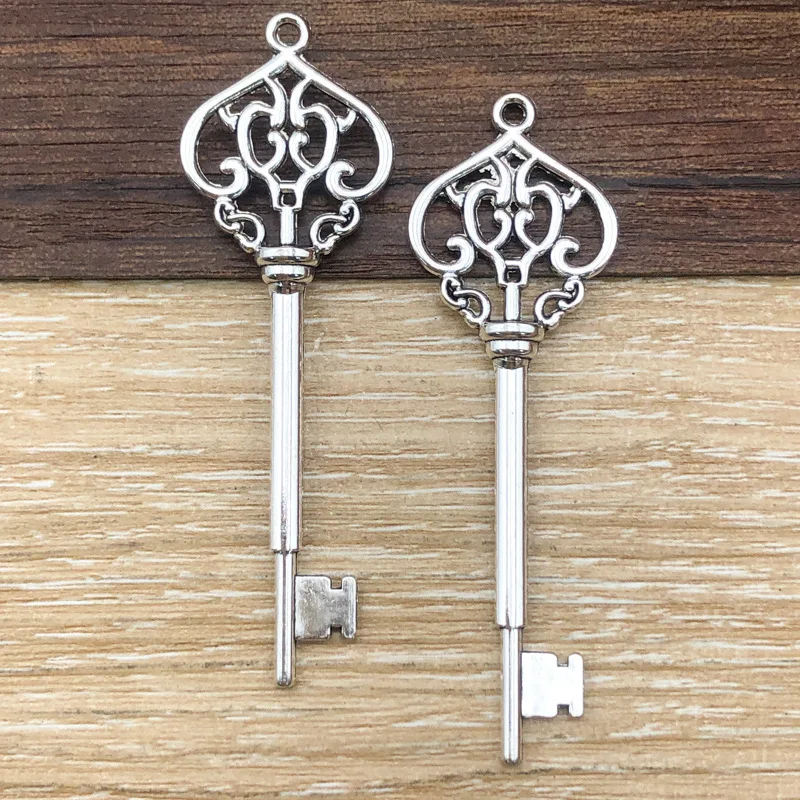 2 Stück Vintage große Krone Liebe Herz Schlüsselanhänger Charm für Schmuckherstellung antik versilbert Big Key Charm Anhänger Schlüssel Retro – Detail 14