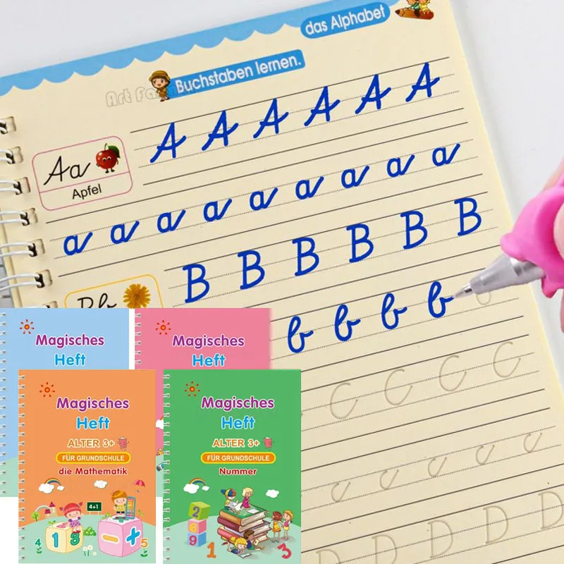 

4 Book/set Notebooks Mathematics Books for Kids Montessori Learn to Write Children Calligraphy German Copy Reusable Educational