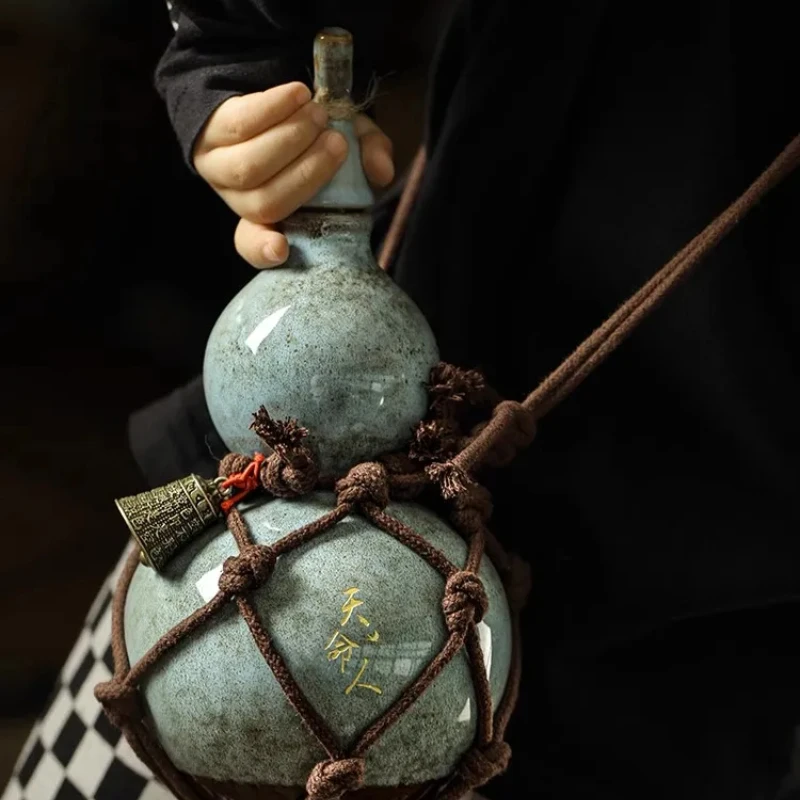 Tianmingren Net Wine Gourd Set Slanting Hot Kettle Ancient Style Portable Household Seal Wine Tool