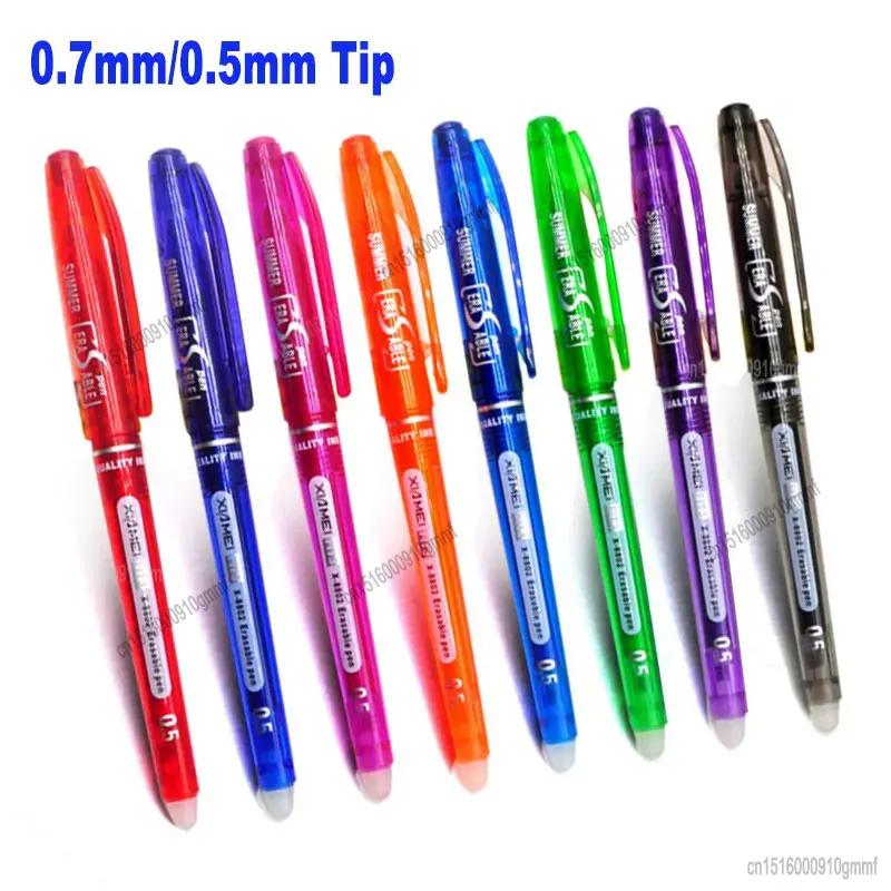 0.7mm 0.5mm Bullet Tip Erasable Gel Pen Set Refill Rods Blue Black Color Ink Cartridge Office School Writing Drawing Stationery