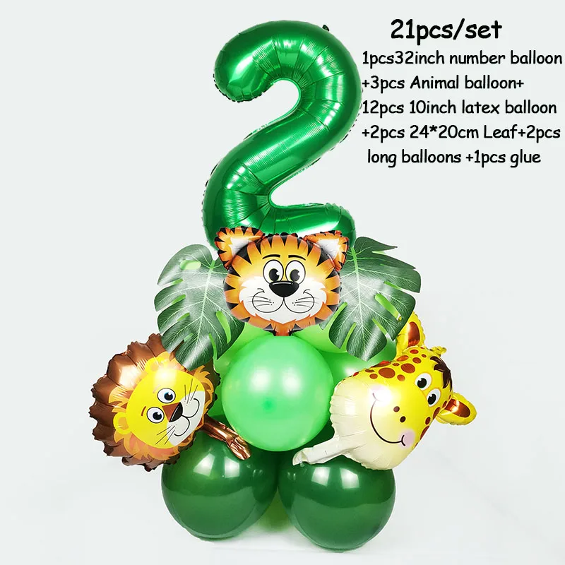 Juego de globos con números de animales para fiesta de cumpleaños de safari en la jungla, decoración para fiesta de primer cumpleaños de niños de 1, 2, 3, 4, 5 y 6 años, suministros para fiesta en el