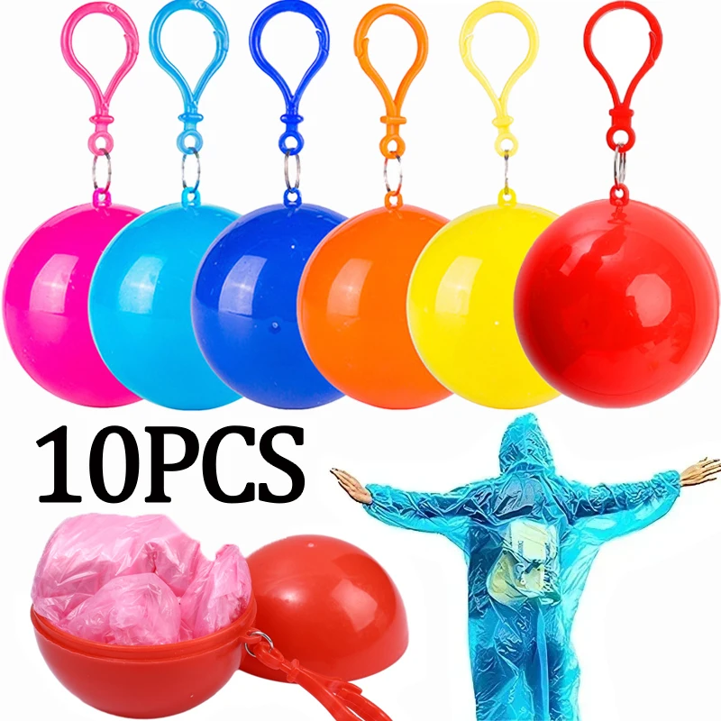 

10/1Pc Portable Raincoatball for Adults Mini Disposable Thicken Raincoat Unisex Emergency Waterproof Raincoat Cape with Keychain