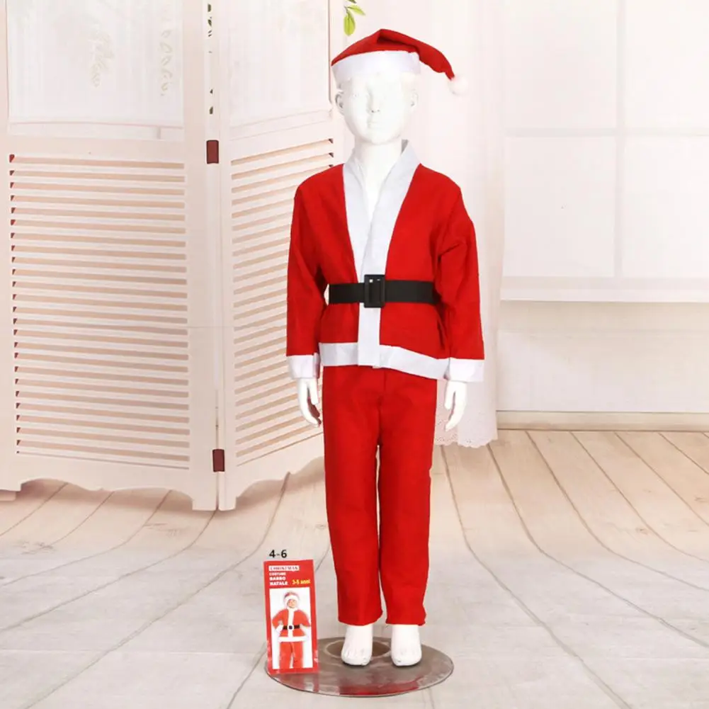 

1 Set Christmas Santa Claus Costume Fine Workmanship Kids Top Hat Pants Belt Set For Christmas Festive Decor