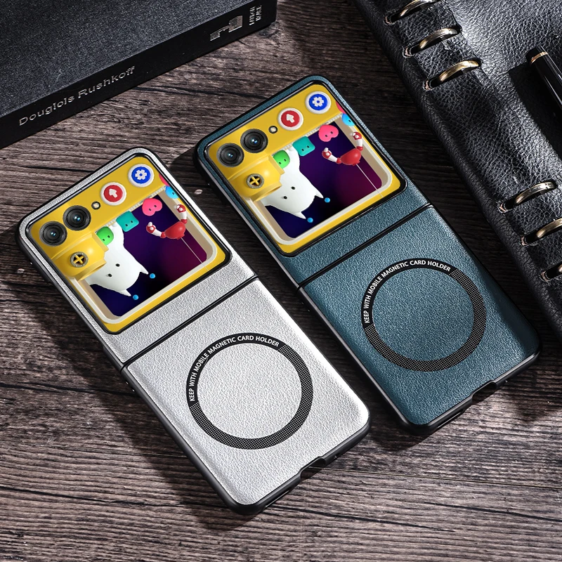 Per Motorola Razr 40 Magsafe Pu Leather Ricarica Wireless Cover Posteriore Protettiva Custodia Motorola Razr 40 Ultra Mobile Phone Fundas