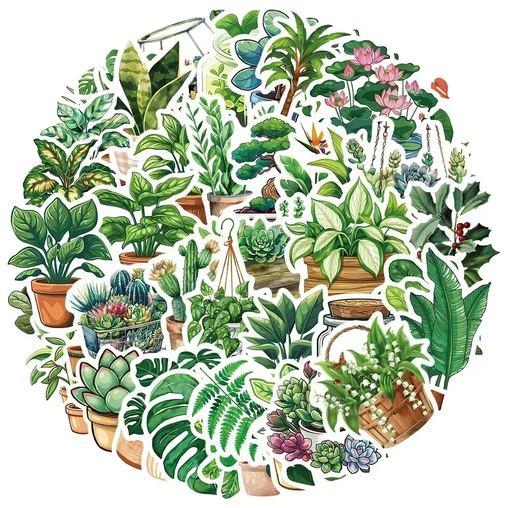 50-100Pcs Plant Flowerpot Waterproof Graffiti Sticker Aesthetic Decorative Luggage Laptop Phone Guitar Scrapbook Kids Stickers