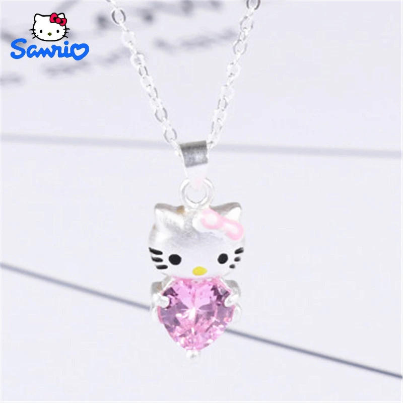 

Sanrio Hellokitty Animated Diamond Necklace Cartoon Girl Princess Kawaii Love Cute Sweet Clavicle Chain Jewelry Birthday Gift